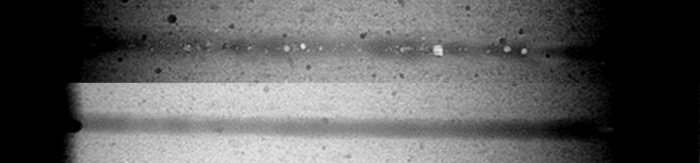 Figure 2: Seam welded by Gaussian profile with pores (top), non-porous top-hat profile (bottom)